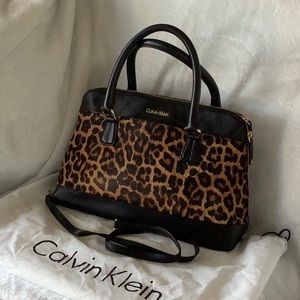 Calvin Klein Leopard Leather Satchel Handbag